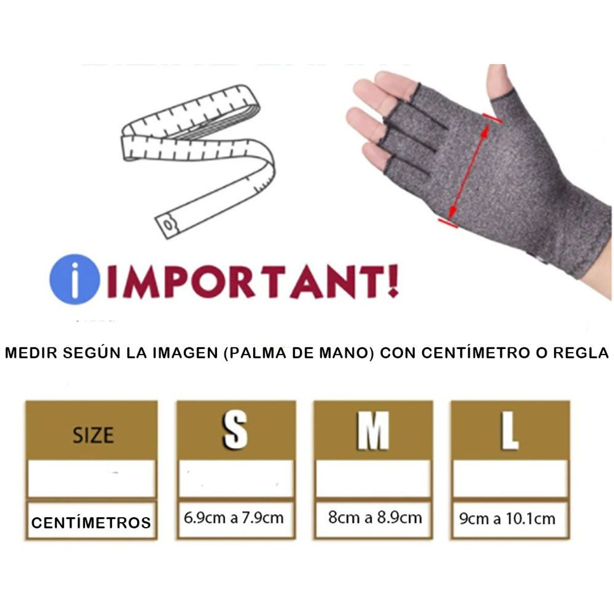 GENERICO - Guantes Compresión TALLA S - Fibra Cobre y Sujetador Velcro