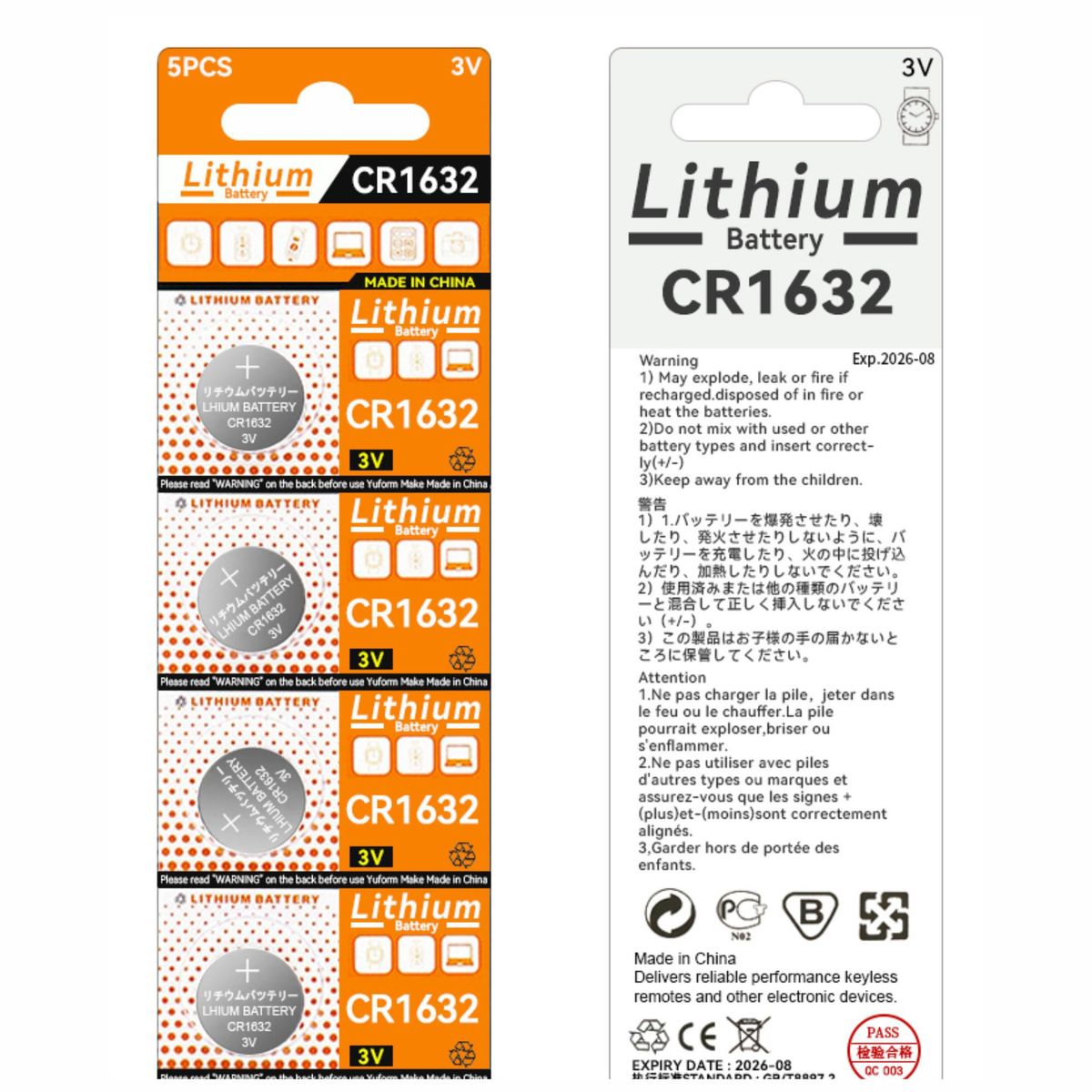 GENERICO - 4 Pilas CR1632 de 3v. Baterias Juguetes Tpms Control Remoto