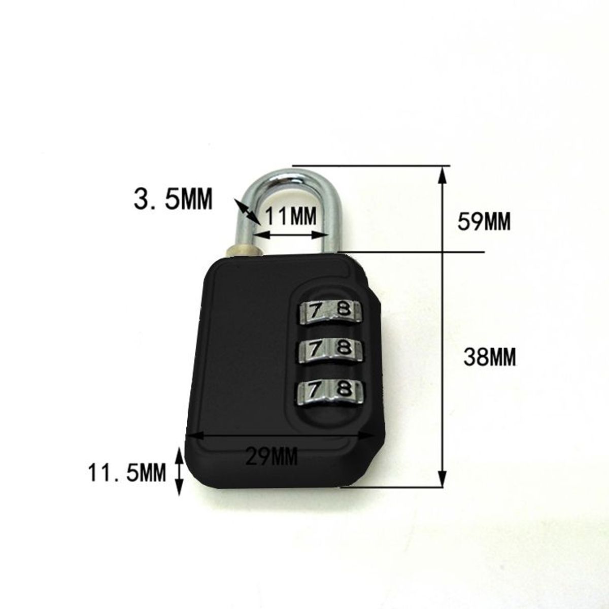 GENERICO - Candado con clave de 3 dígitos-Negro - 3 unidades.