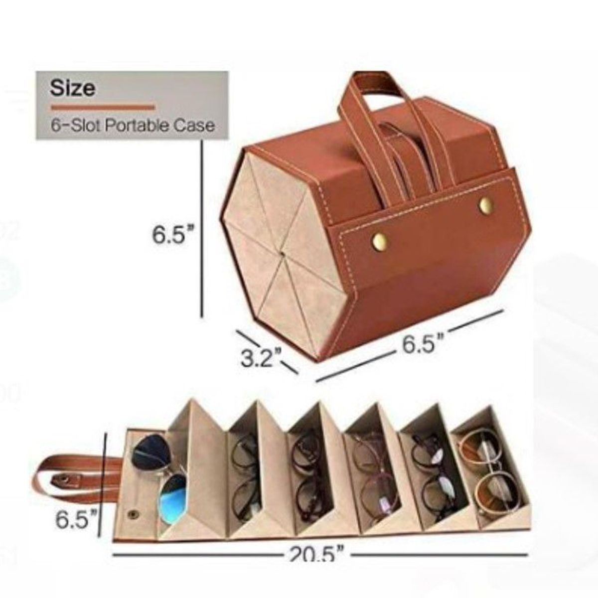 GENERICO - Organizador Plegable de Lentes con 6 Ranuras - Marrón