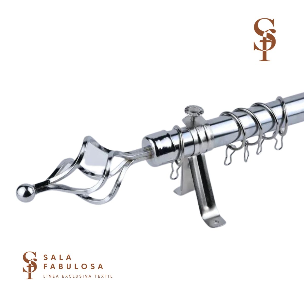 SALA FABULOSA - Barra / tubo de cortina decorativo graduable de 1.10 a 2 mts Plateado