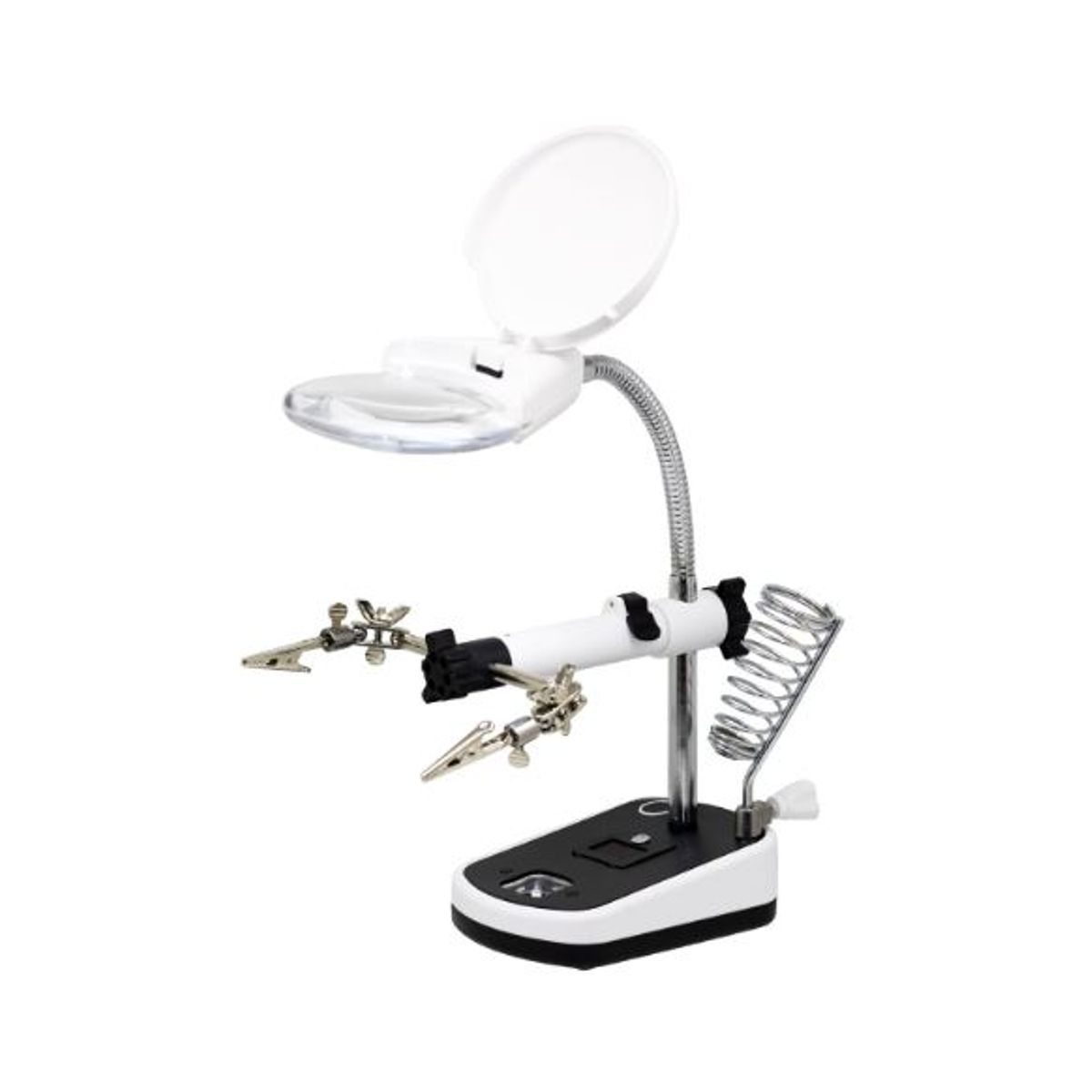 GENERICO - Soporte para Cautín con Lupa Luz LED y Pinzas MG16090C