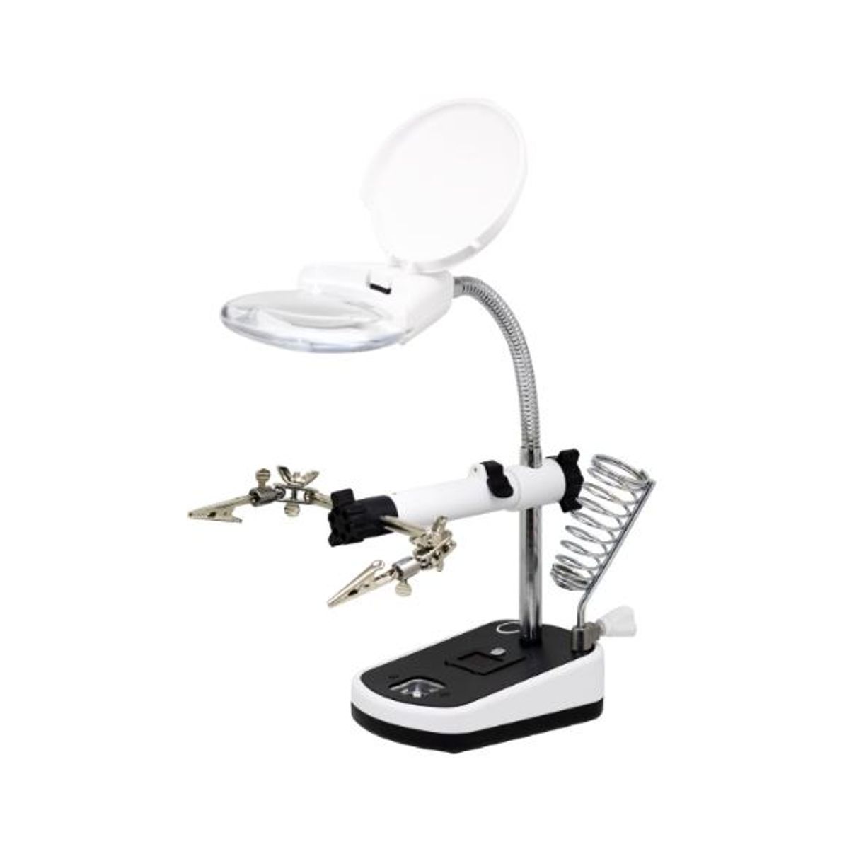 GENERICO - Soporte para Cautín con Lupa Luz LED y Pinzas MG16090C