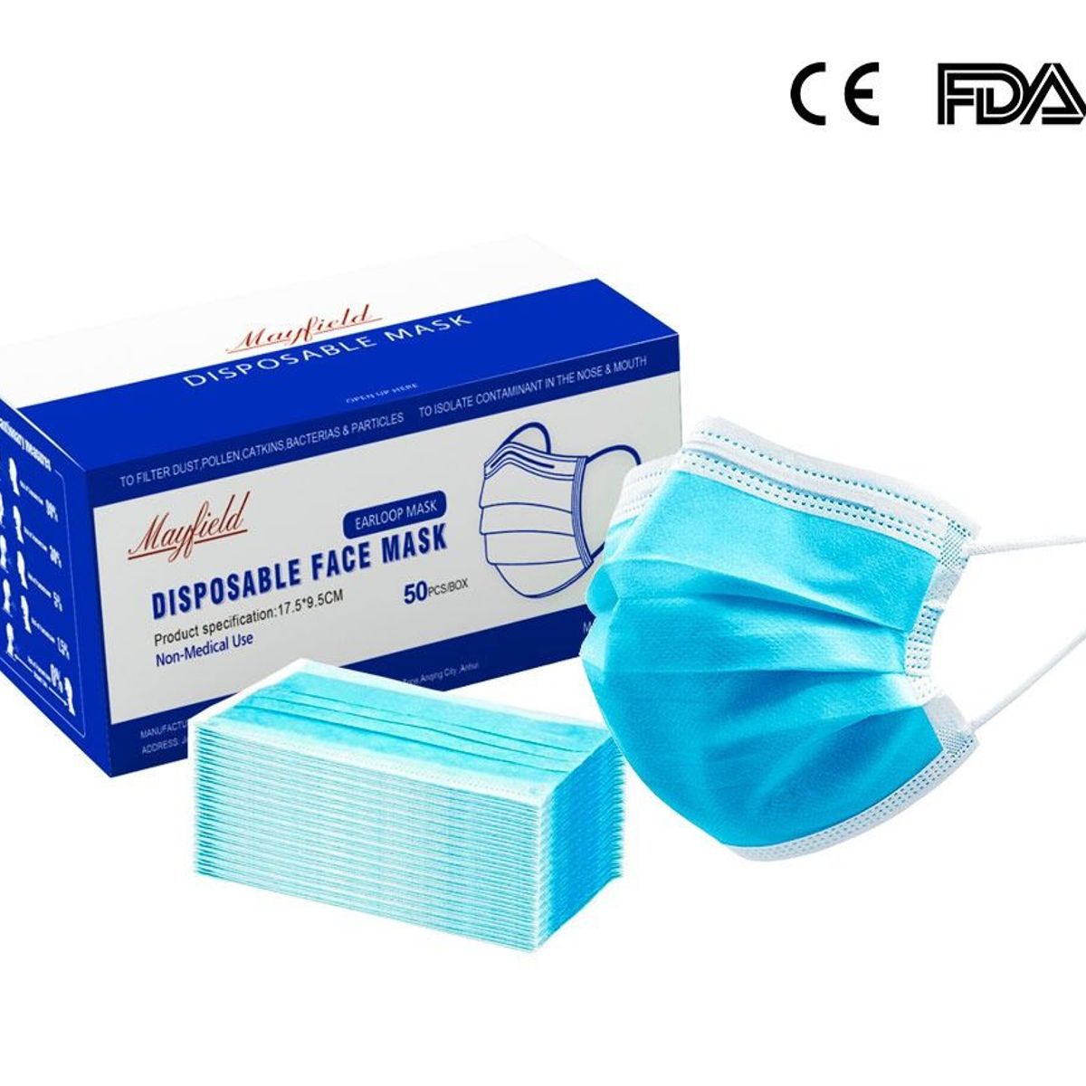 MAYFIELD - MASCARILLA QUIRURGICA CELESTE MAYFIELD X 50 UNIDADES