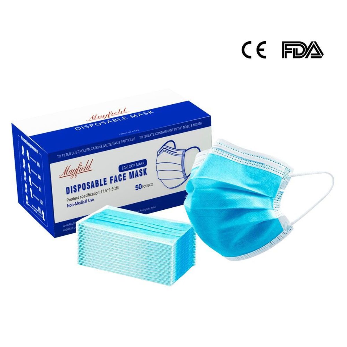 MAYFIELD - MASCARILLA QUIRURGICA CELESTE MAYFIELD X 50 UNIDADES