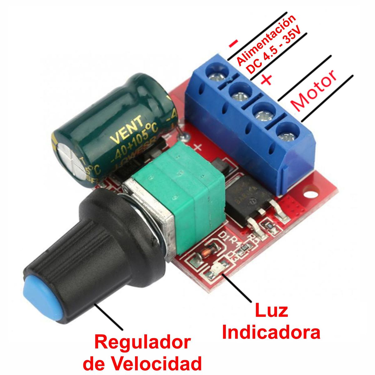 GENERICO - Módulo  Controlador Regulador Velocidad Voltaje 4.5 - 35v Motor otros