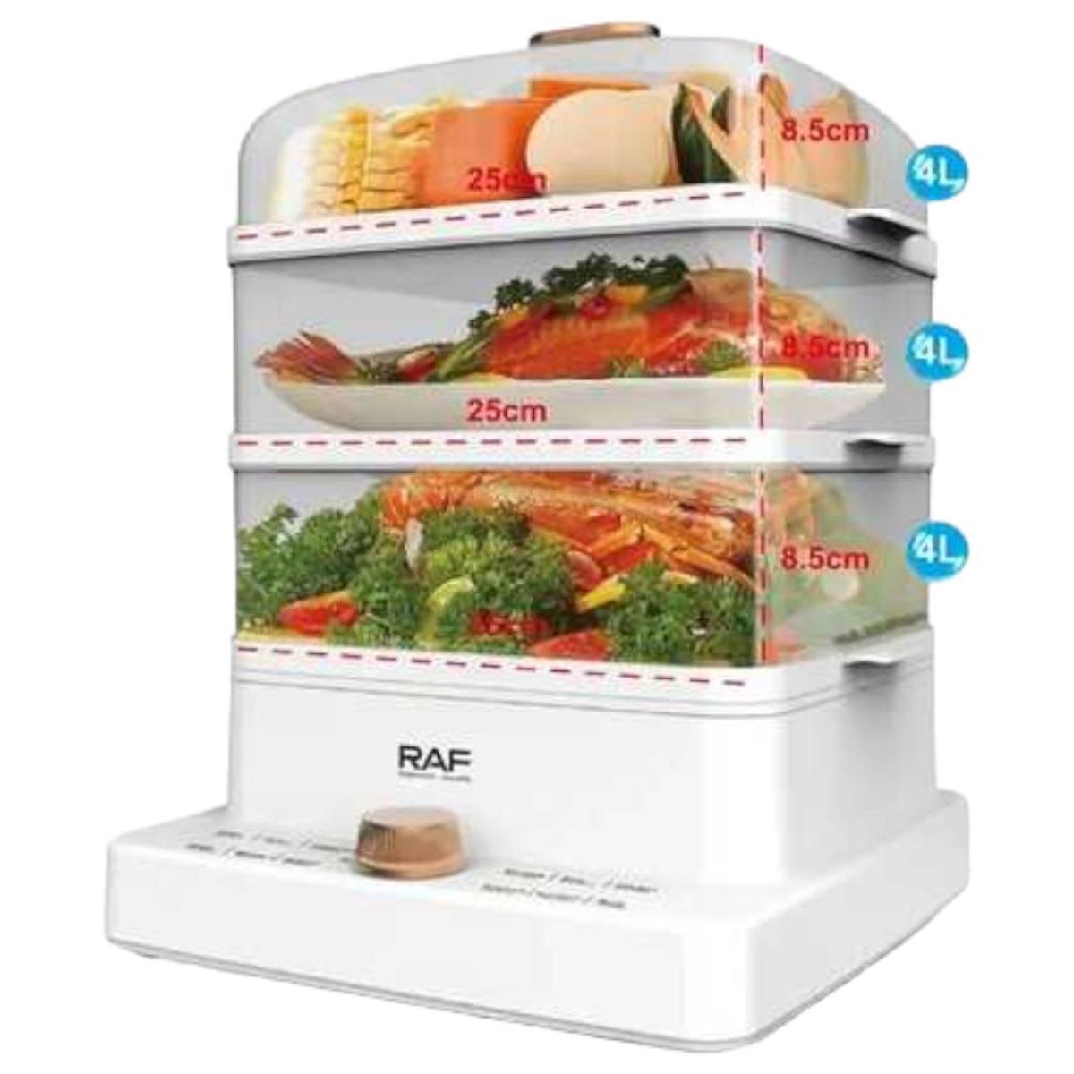 GENERICO - Vaporera Eléctrica RAF R5238 3Nivel Cocinar Vapor