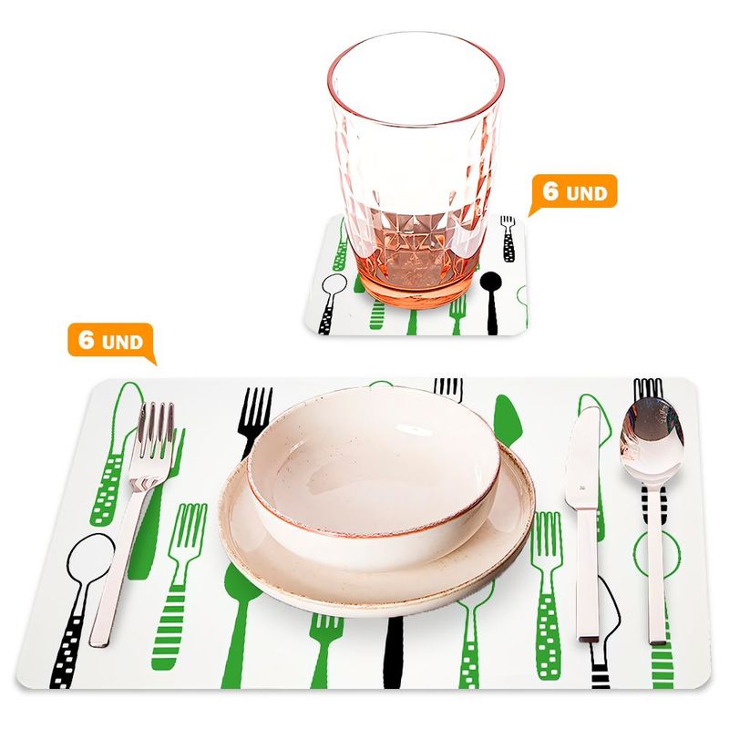 KELLER - Set 6 Individuales con Posavasos para Mesa Modernos 15A Cubiertos VD
