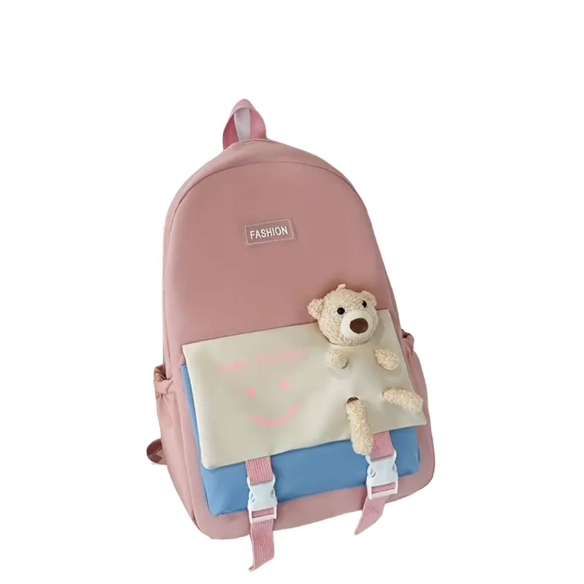 GENERICO - Mochila rosada con oso de peluche múltiples de bolsillos