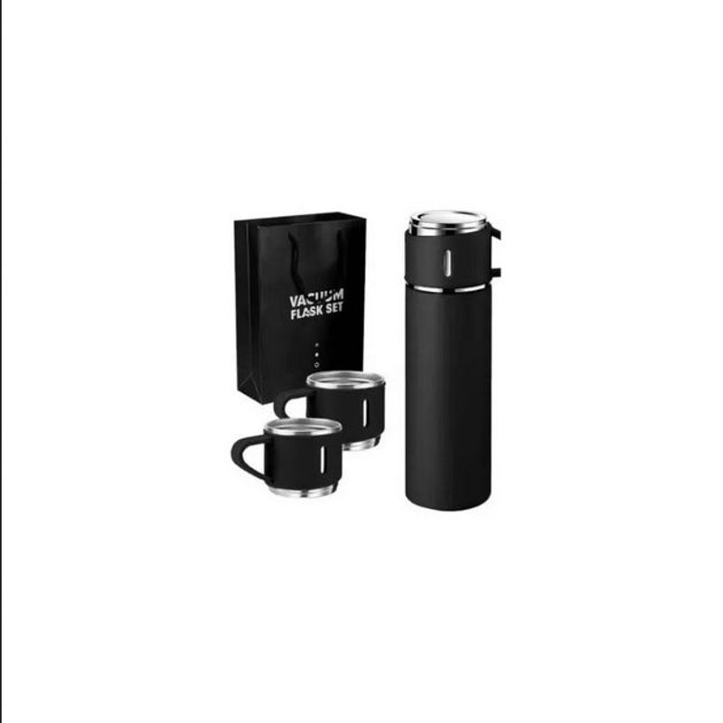GENERICO - Termo 3 tazas de Acero Inoxidable Negro de Calidad.