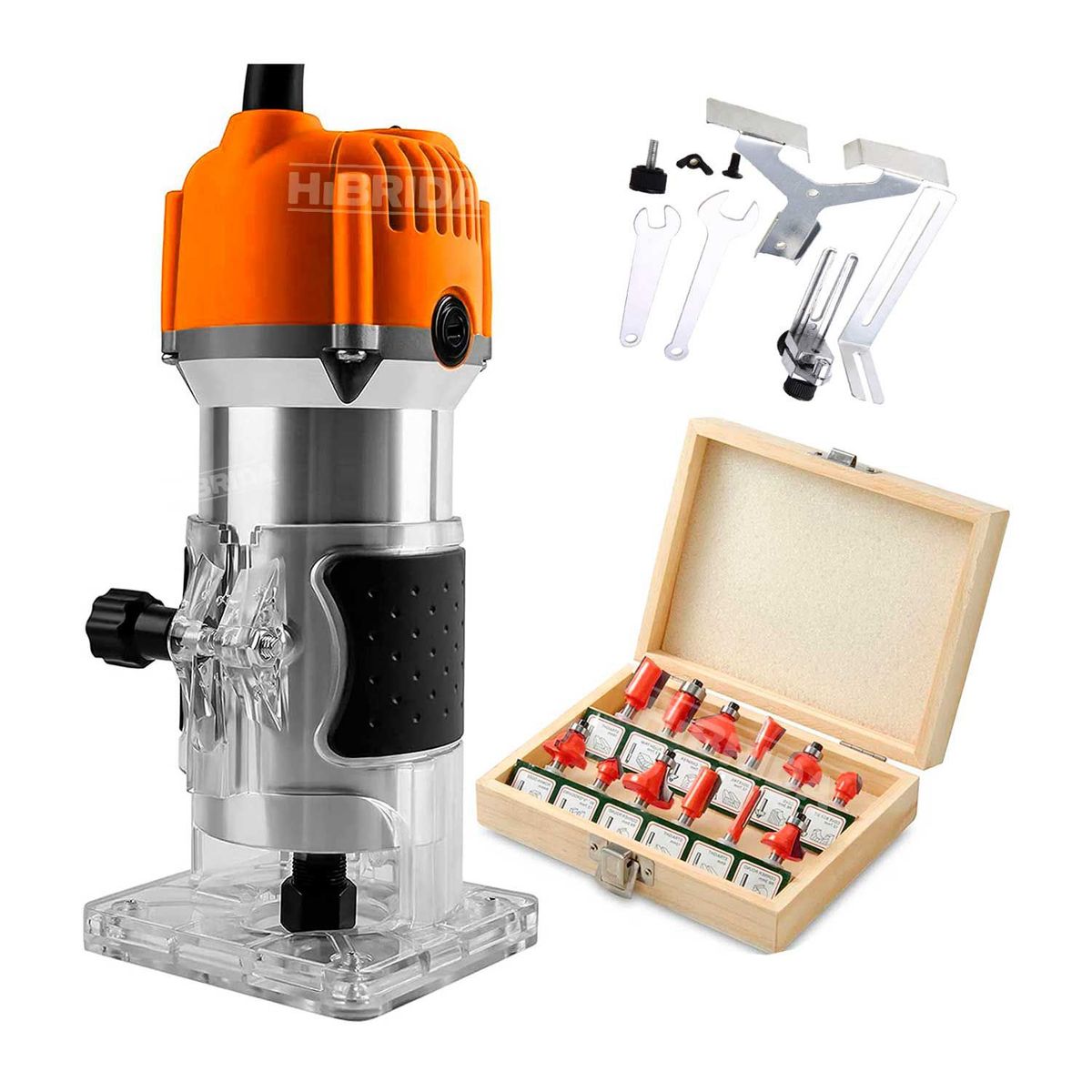 GENERICO - RUTEADORA FRESADORA PALMA 450W + 12 FRESAS 6,35MM MADERA ¼