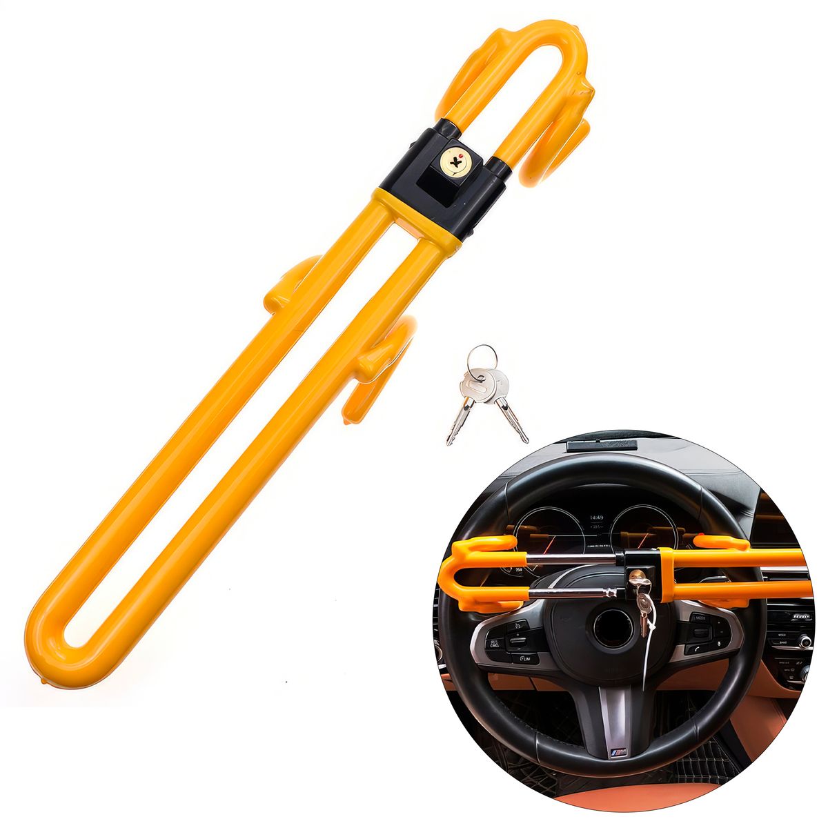 GENERICO - Bastón de Seguridad Anti Robo Timón Doble Acero