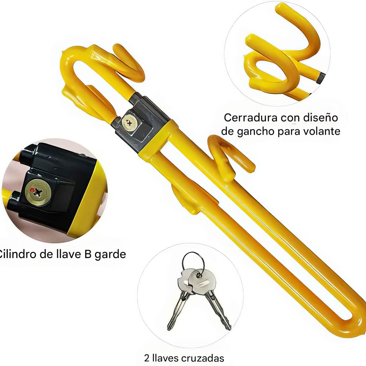 GENERICO - Bastón de Seguridad Anti Robo Timón Doble Acero