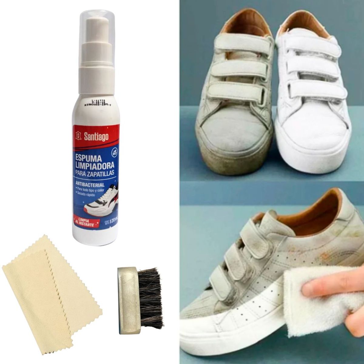GENERICO - Limpiador espuma para zapatillas lavado al seco Santiago kit 3 en 1