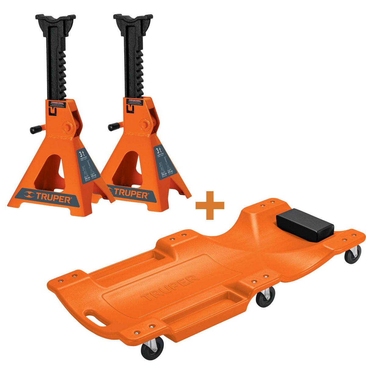 TRUPER - combo 2 Caballetes 3TN +Cama de plástico 40" para mecánico
