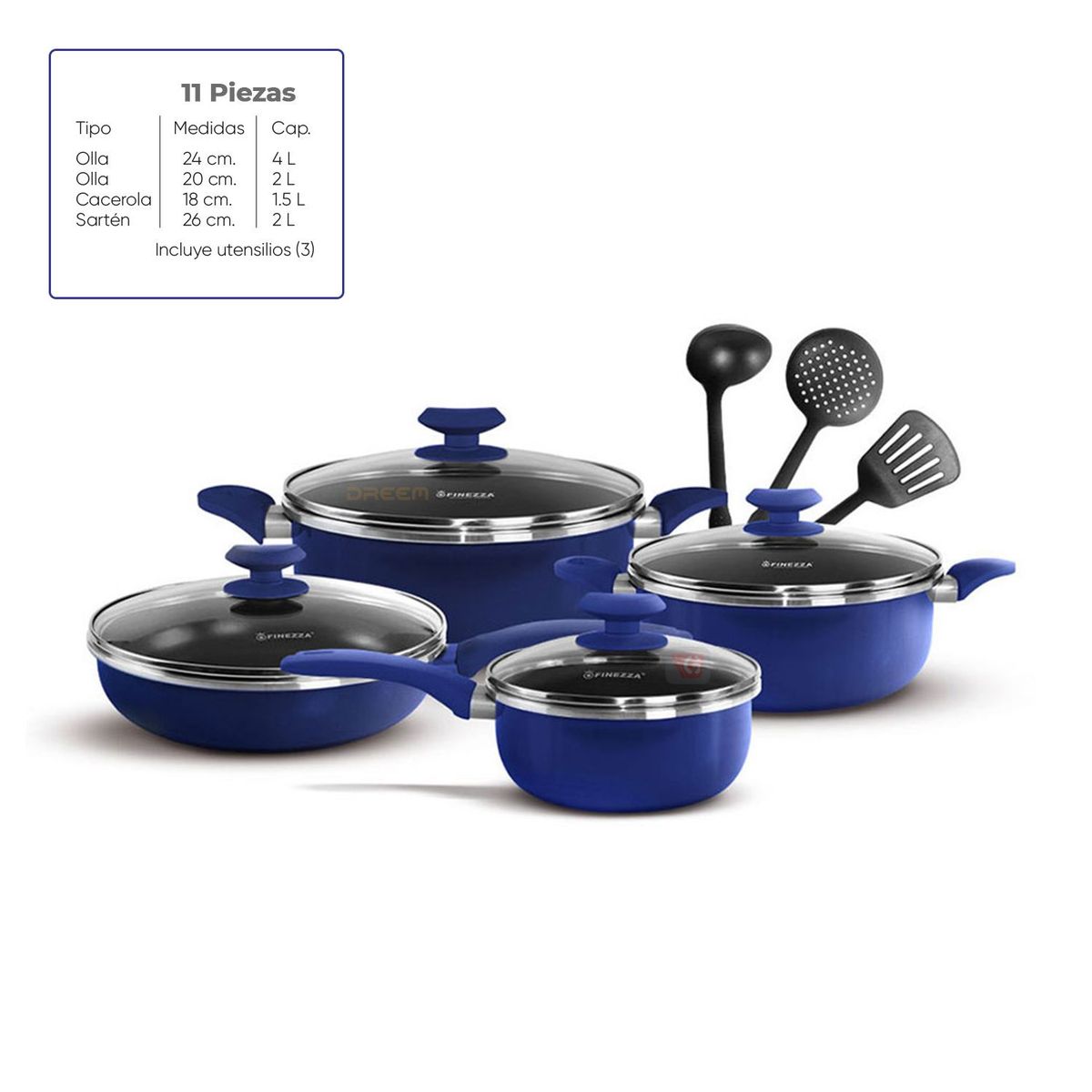 FINEZZA - Set de Ollas Antiadherentes FZ-1625T-2 Azul