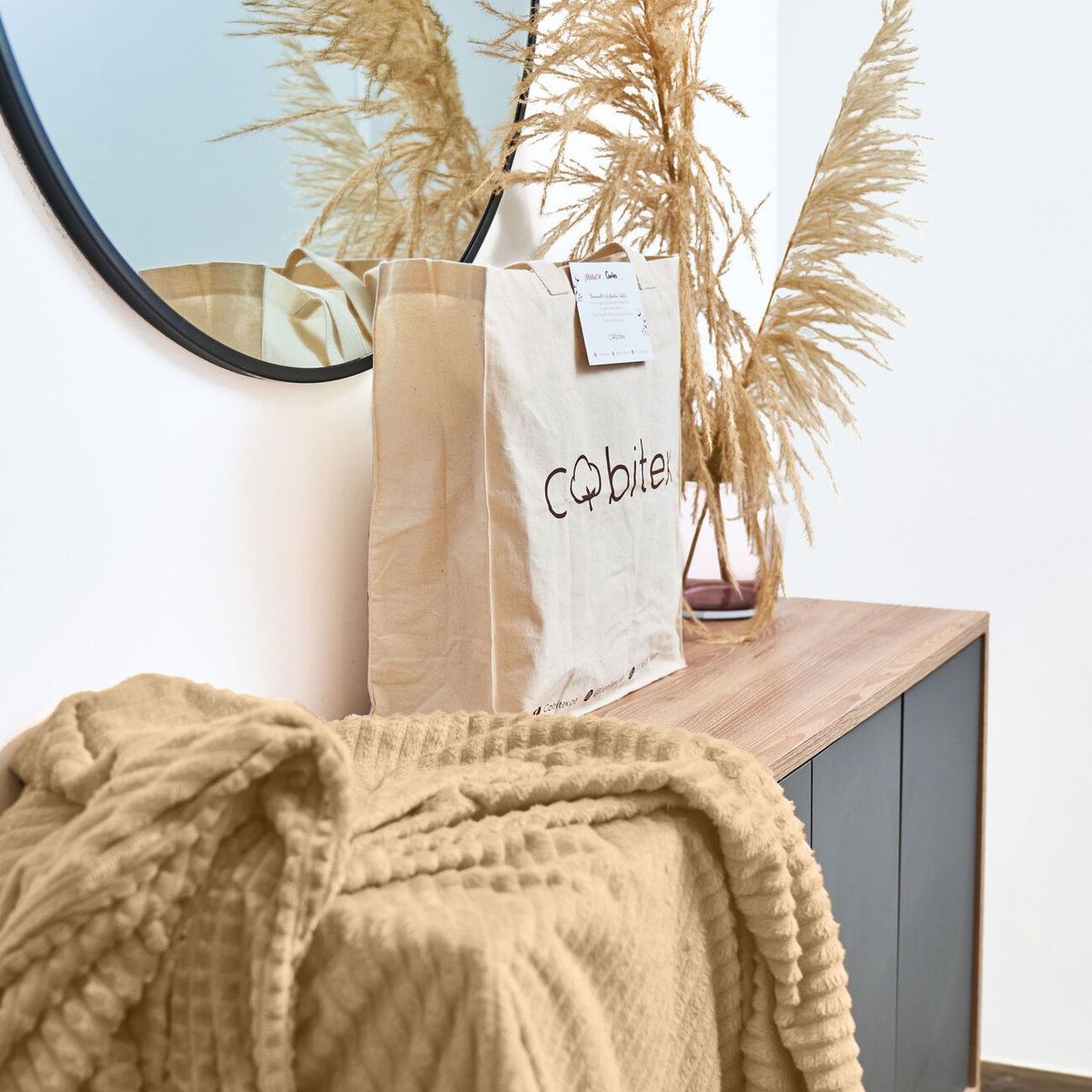 COBITEX HOME - Manta de invierno camel 230x180cm con textura de corderito cobitex