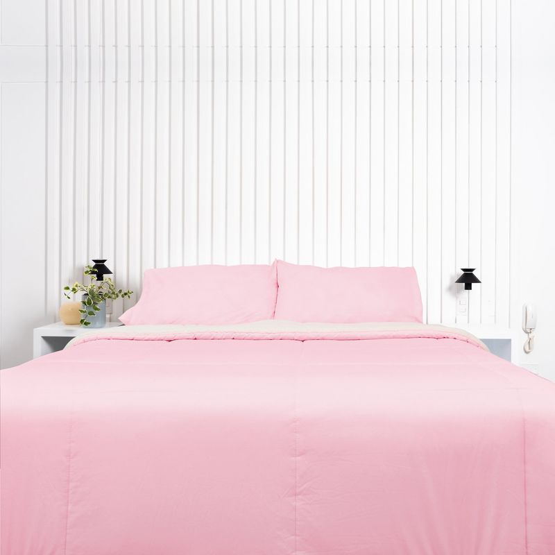 COBITEX HOME - Edredón 1.5 plz rosado con reversible de corderito cobitex