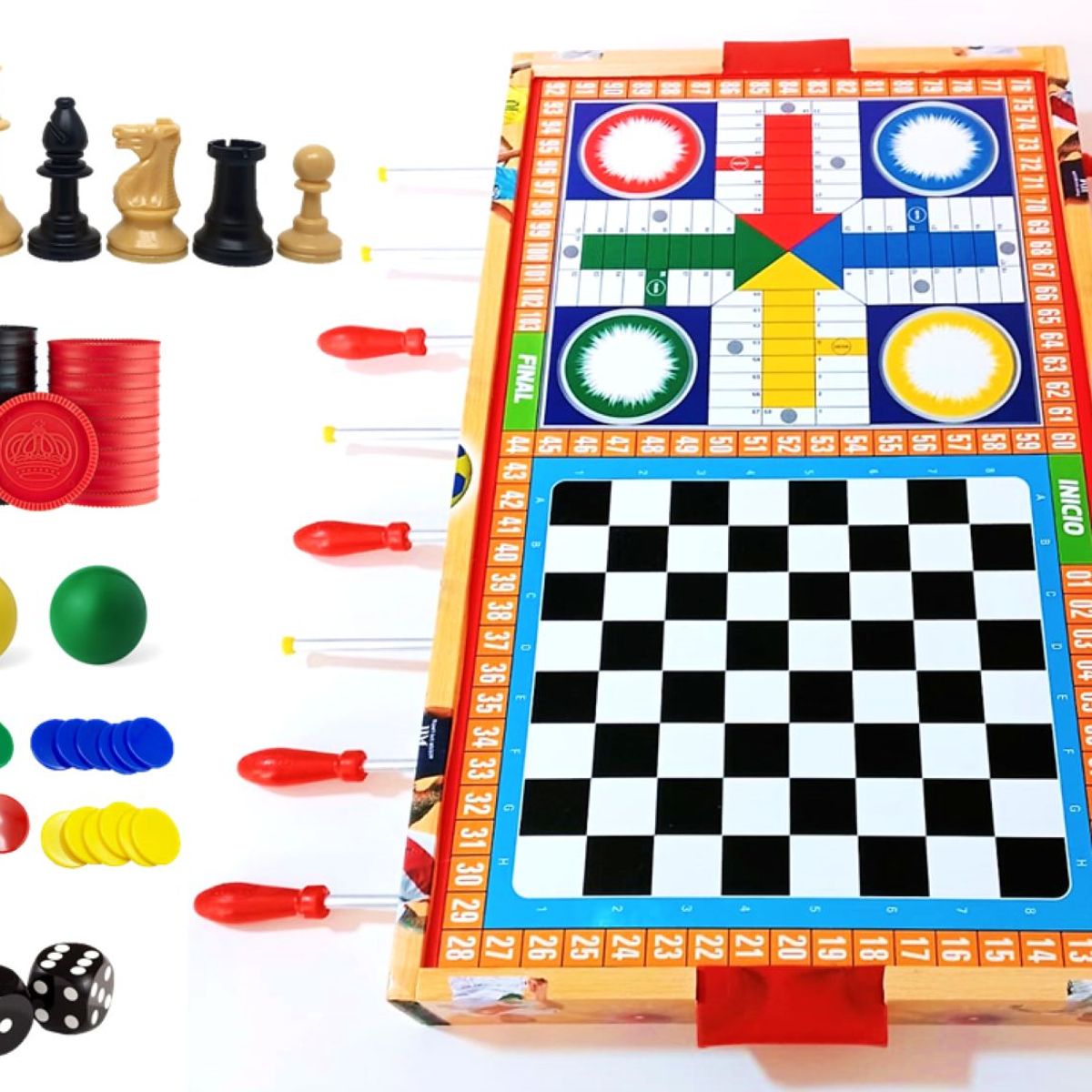 GENERICO - FULBITO DE MESA MANO REVERSIBLE DE MADERA - 5 JUEGOS EN 1