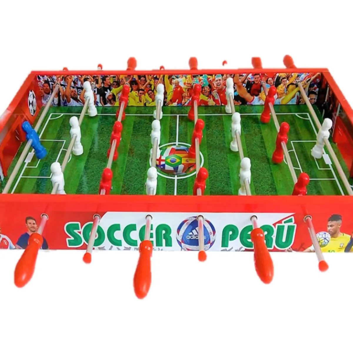 GENERICO - FULBITO DE MESA MANO REVERSIBLE MADERA - 5 JUEGOS EN 1 Rojo