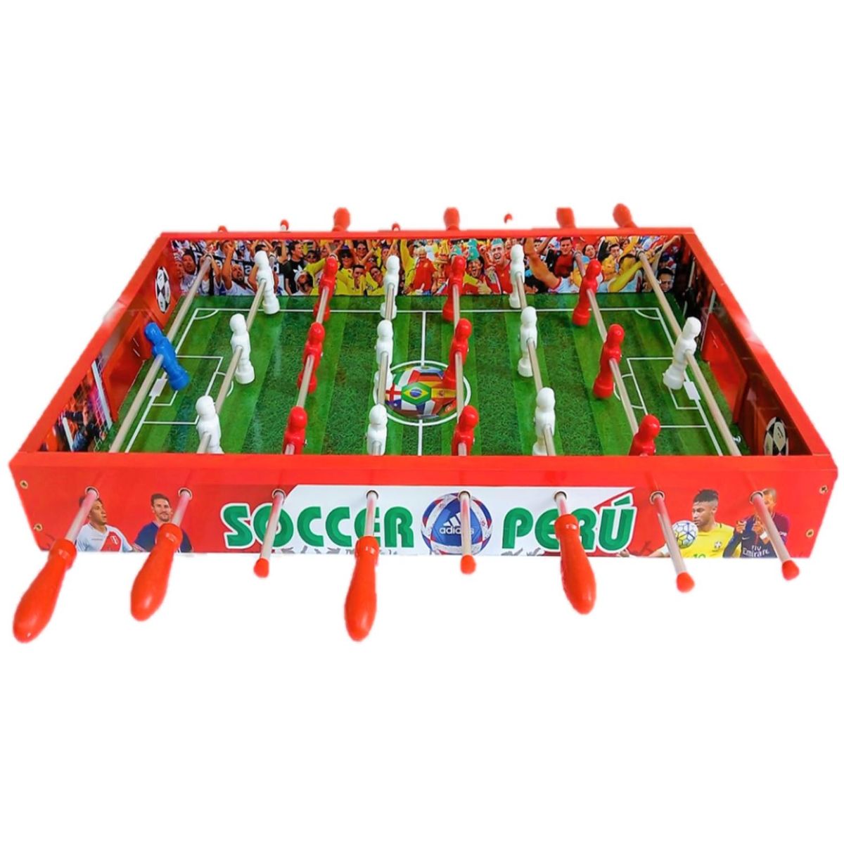 GENERICO - FULBITO DE MESA MANO REVERSIBLE MADERA - 5 JUEGOS EN 1 Rojo