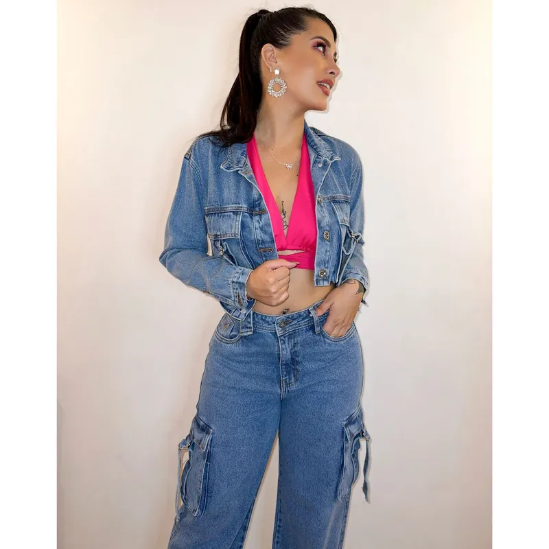 BENCUS JEANS - Casaca Corta Jeans Mujer Cargo Nova