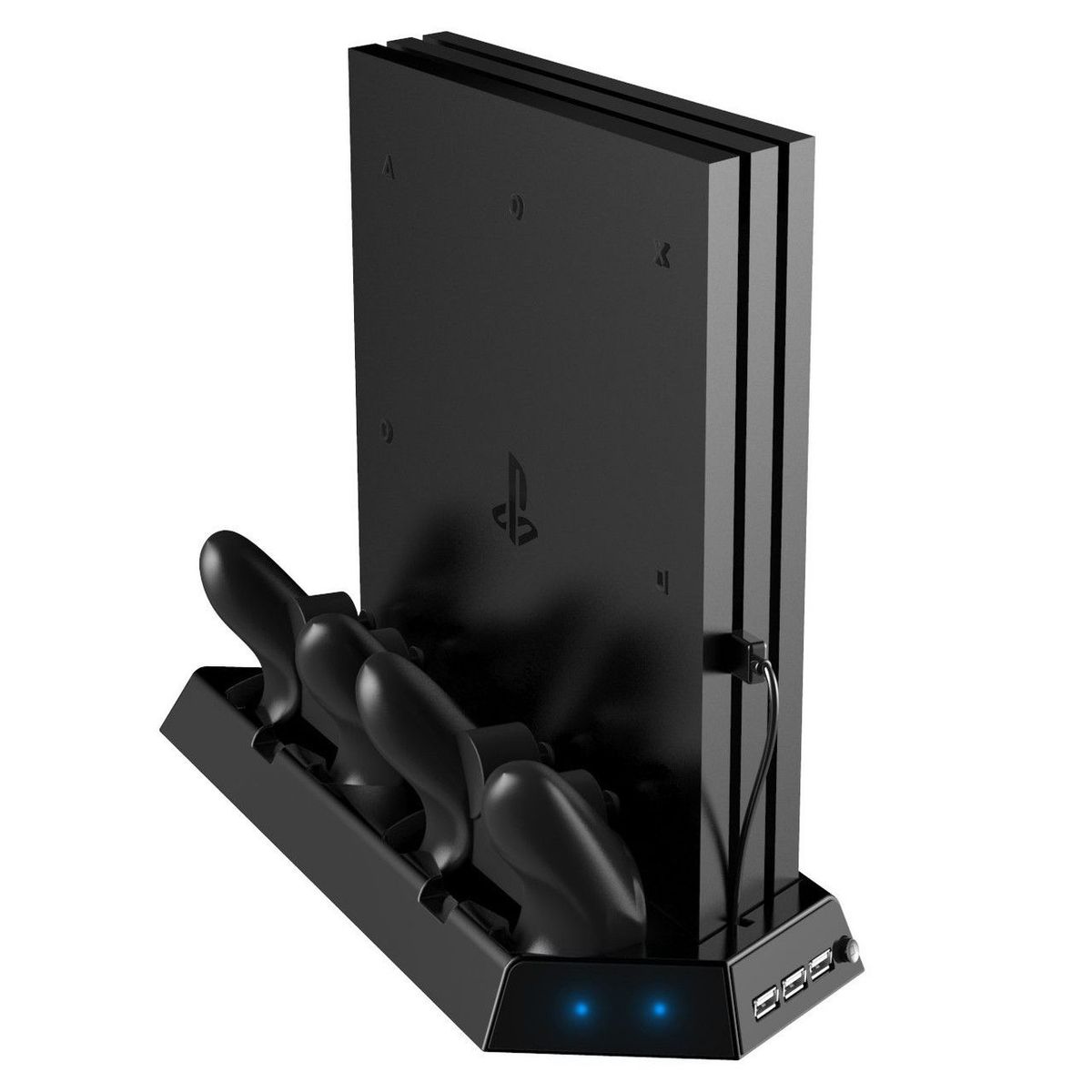 GENERICO - Base Vertical para PS4 con 2Cooler y Base para Carga de Mandos y 3USB