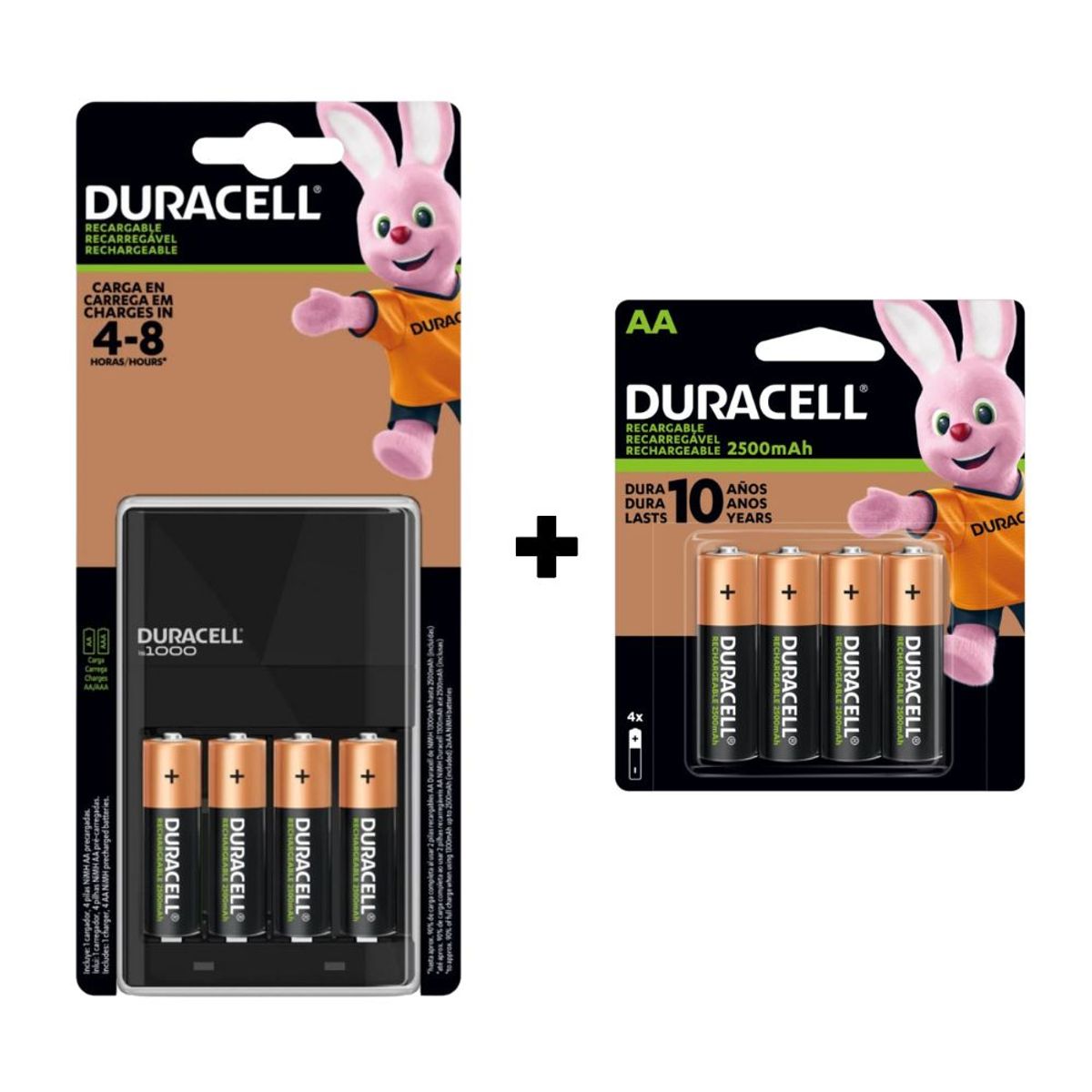 DURACELL - Kit Pilas Duracell Recargables 2500 mAh +Cargador + 4 pilas recargables AA