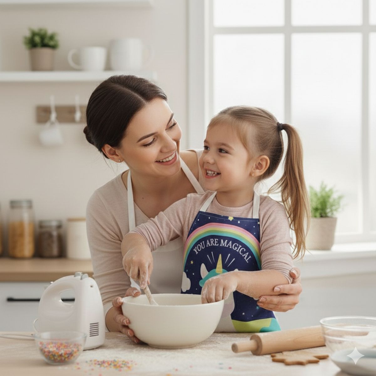 GENERICO - Mandil Delantal para Niños de Unicornio con Paisaje Nocturno