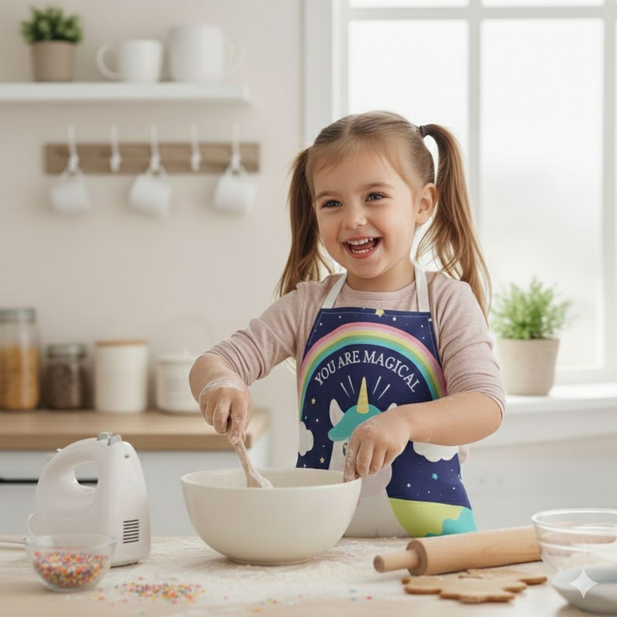 GENERICO - Mandil Delantal para Niños de Unicornio con Paisaje Nocturno