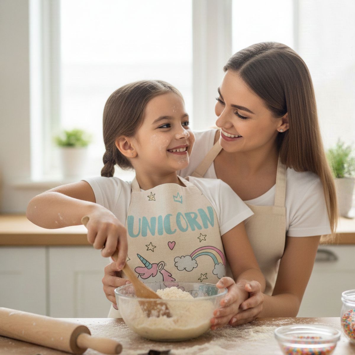 GENERICO - Mandil Delantal para Niños de Unicornio con Estrellas y Corazones