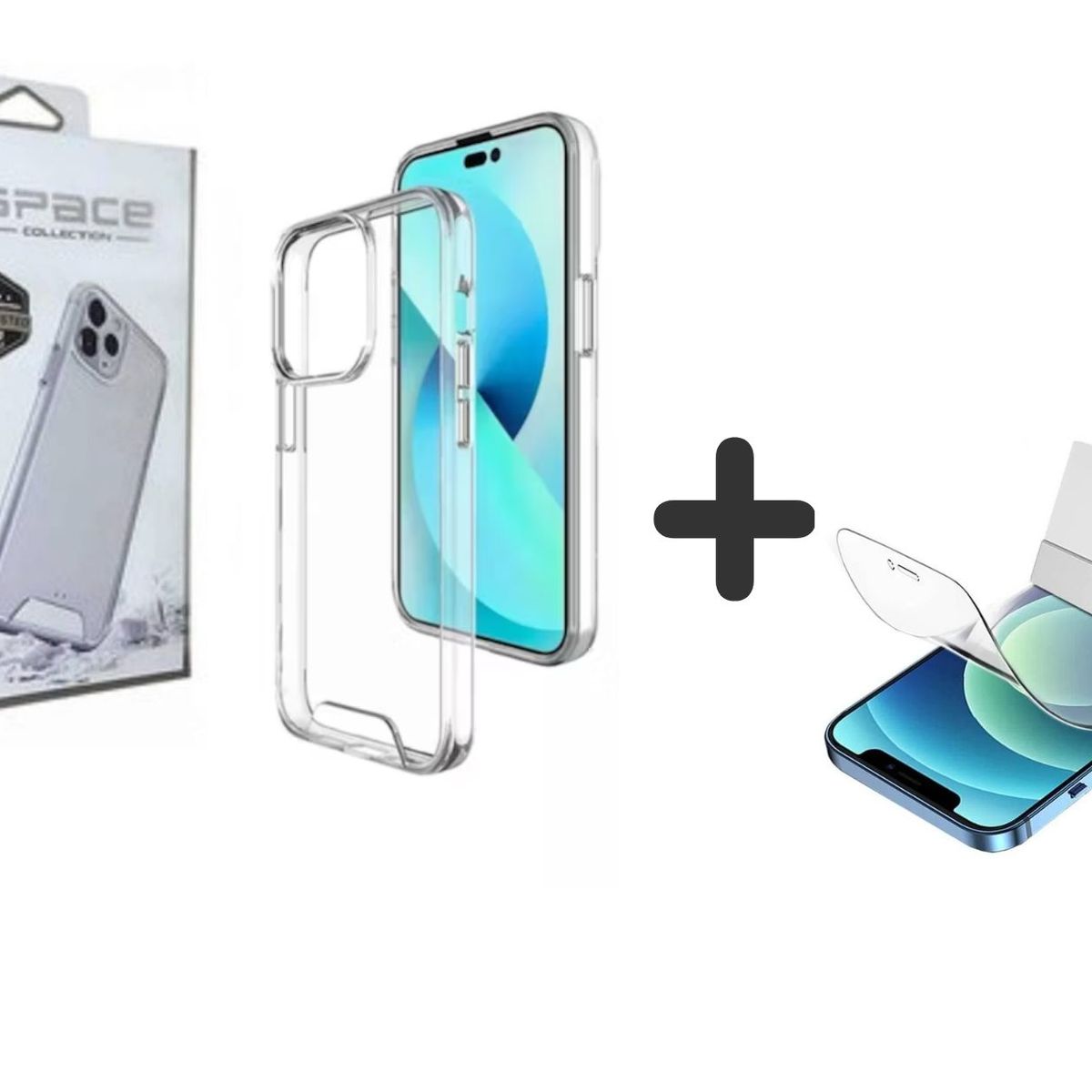 SPACE - Case Space Transparente y Mica Hidrogel HD - iPhone 14 Plus