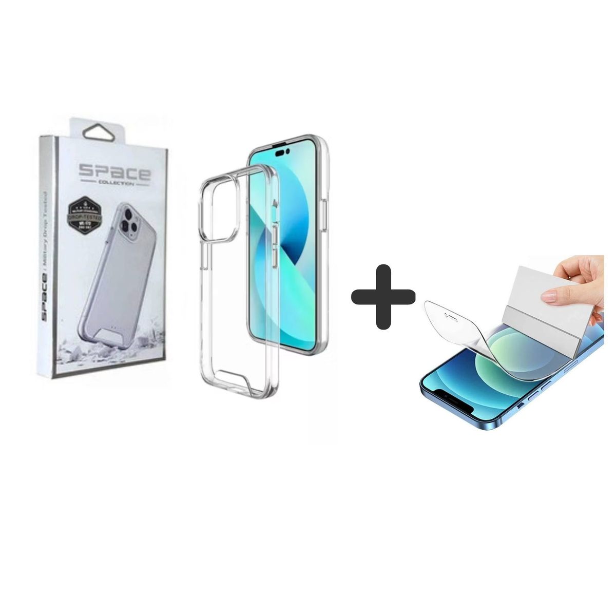 SPACE - Case Space Transparente y Mica Hidrogel HD - iPhone 14 Plus