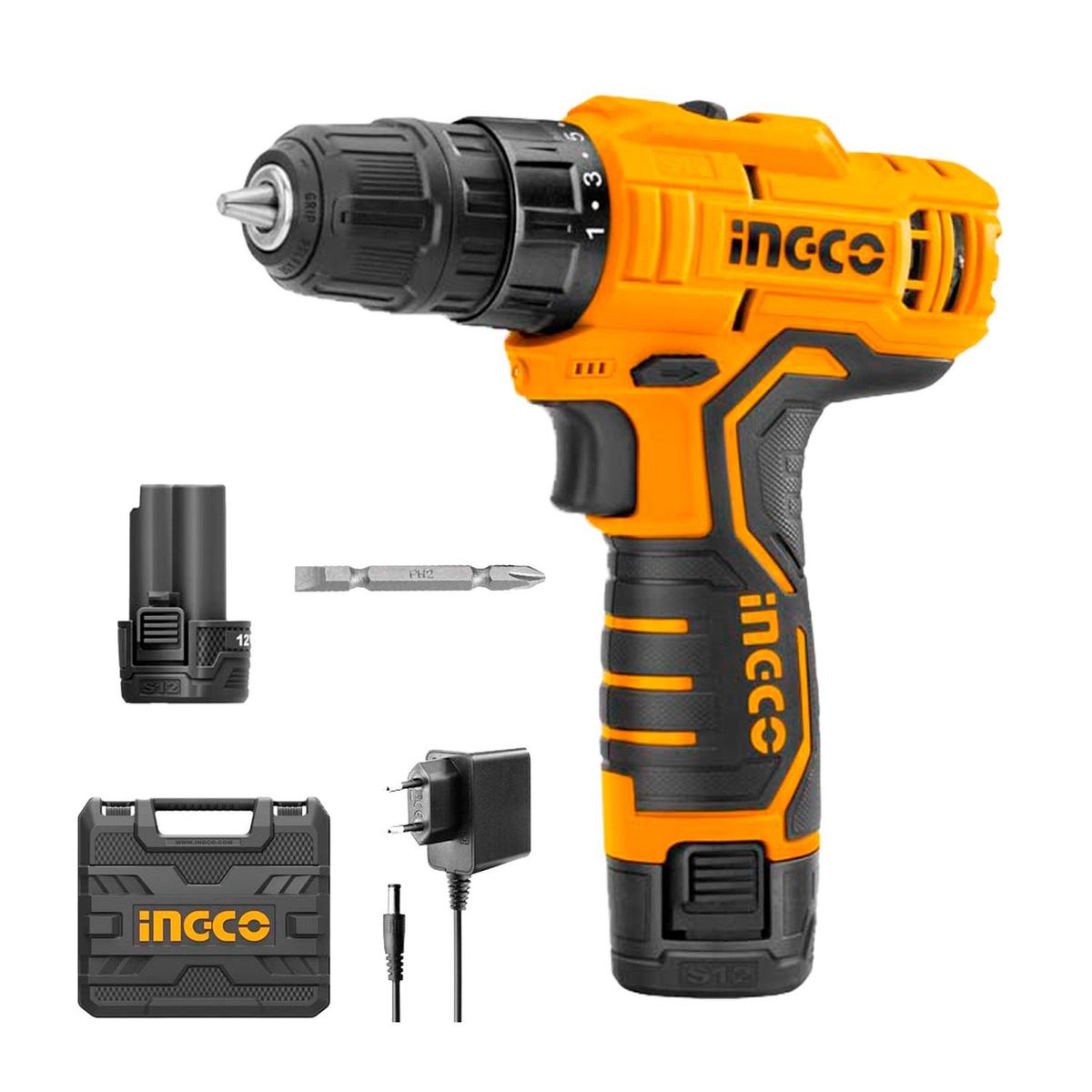 INGCO TOOLS - TALADRO ATORNILLADOR 12V INALÁMBRICO  BATERÍAS Y CARGADOR - CDLI12325