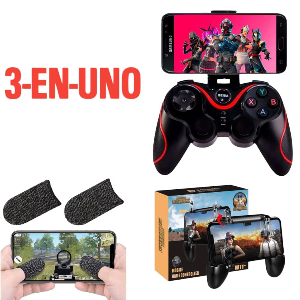 OEM - Kit Gamer 3 en 1 Gamepad Bluetooth Inalambrico Joystick W11 y Dedales
