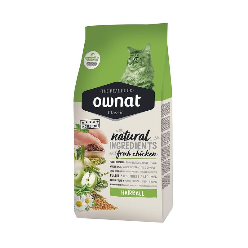 GENERICO - Alimento Ownat Classic Gatos Hairball Bola de pelos 4Kg