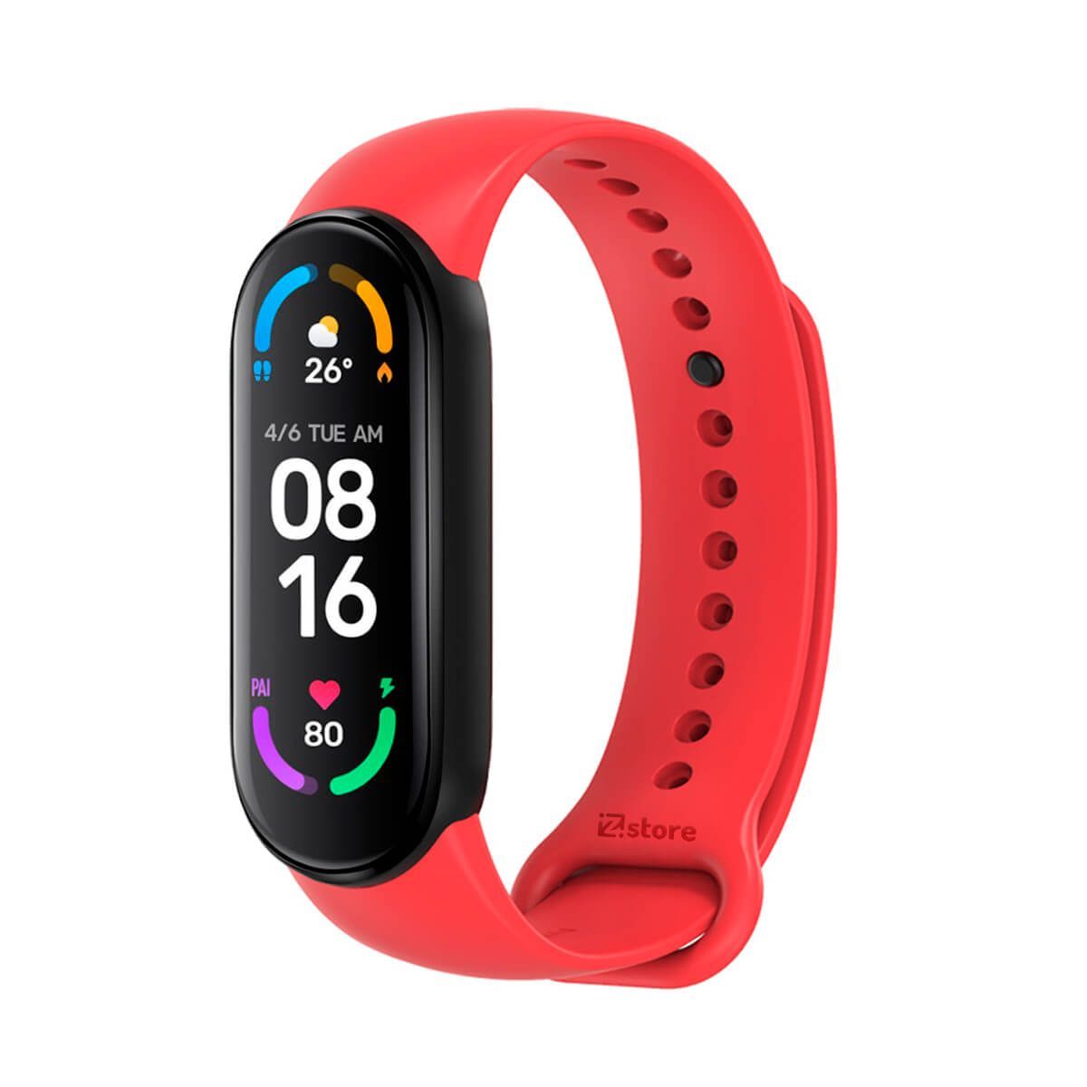 GENERICO - Correa Compatible Con Xiaomi Mi Band 5 y 6 Con Marco Negro Rojo