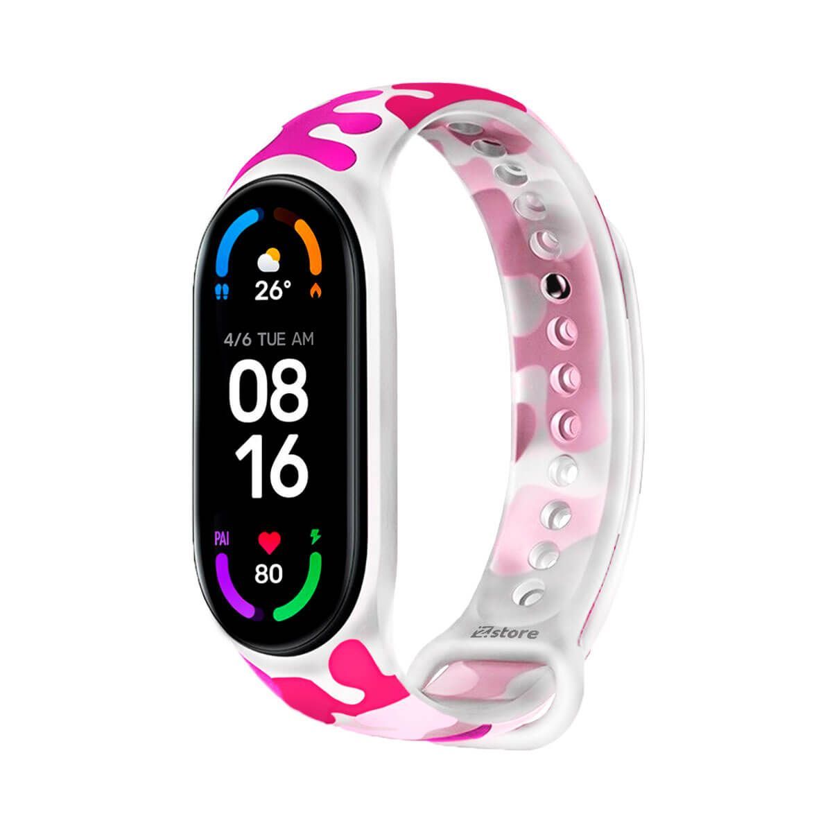 GENERICO - Correa Compatible Con Xiaomi Mi Band 5 y 6 Camuflado Transparente Fucsia