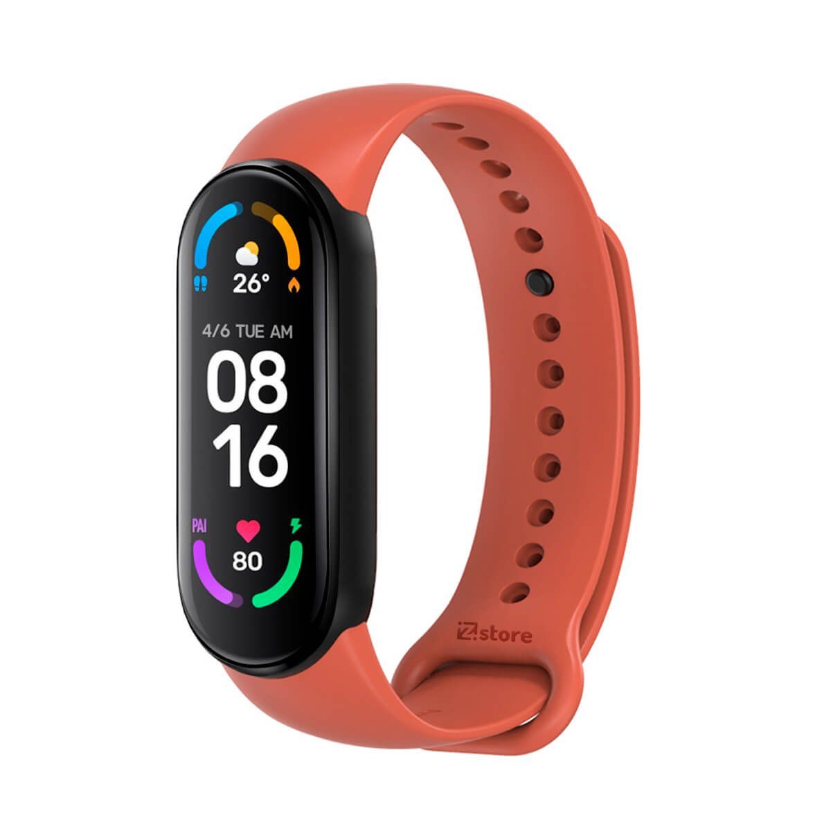 GENERICO - Correa Compatible Con Xiaomi Mi Band 5 y 6 Con Marco Negro Naranja Ocre