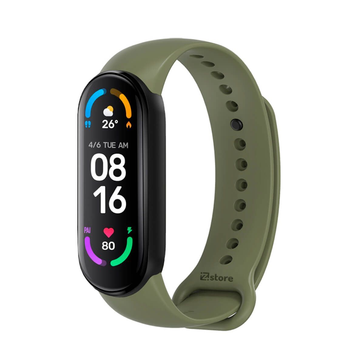 GENERICO - Correa Compatible Con Xiaomi Mi Band 5 y 6 Con Marco Negro Verde Militar