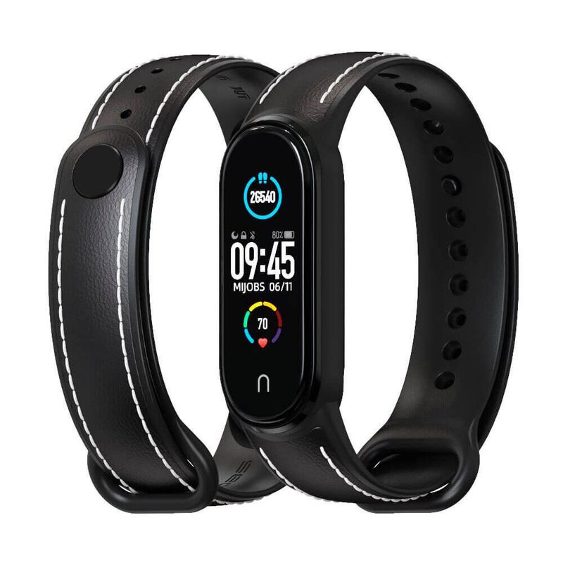 GENERICO - Correa De Cuero Compatible Con Xiaomi Mi Band 7 Azul M/Negro