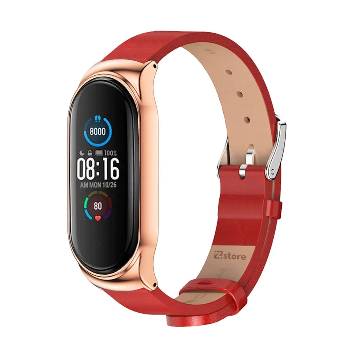 GENERICO - Correa de Cuero Xiaomi Mi Band 3 y 4 Metal Rojo-Gold Rose