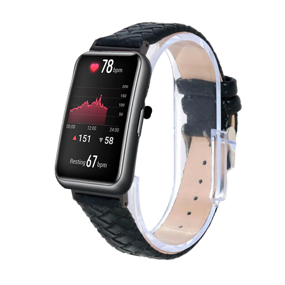 GENERICO - Correa De Cuero Compatible Con Huawei Watch Fit Negro