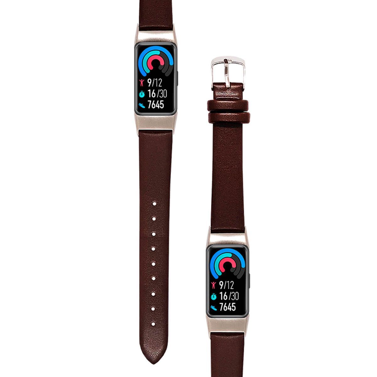 GENERICO - Correa De Cuero Compatible Con Huawei Band 6 Marron