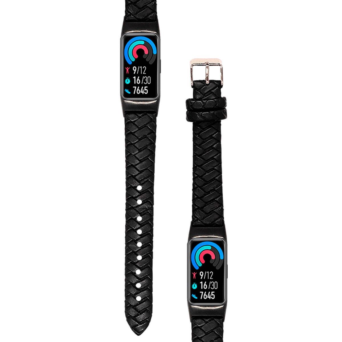 GENERICO - Correa De Cuero Compatible Con Huawei Band 6 Negro