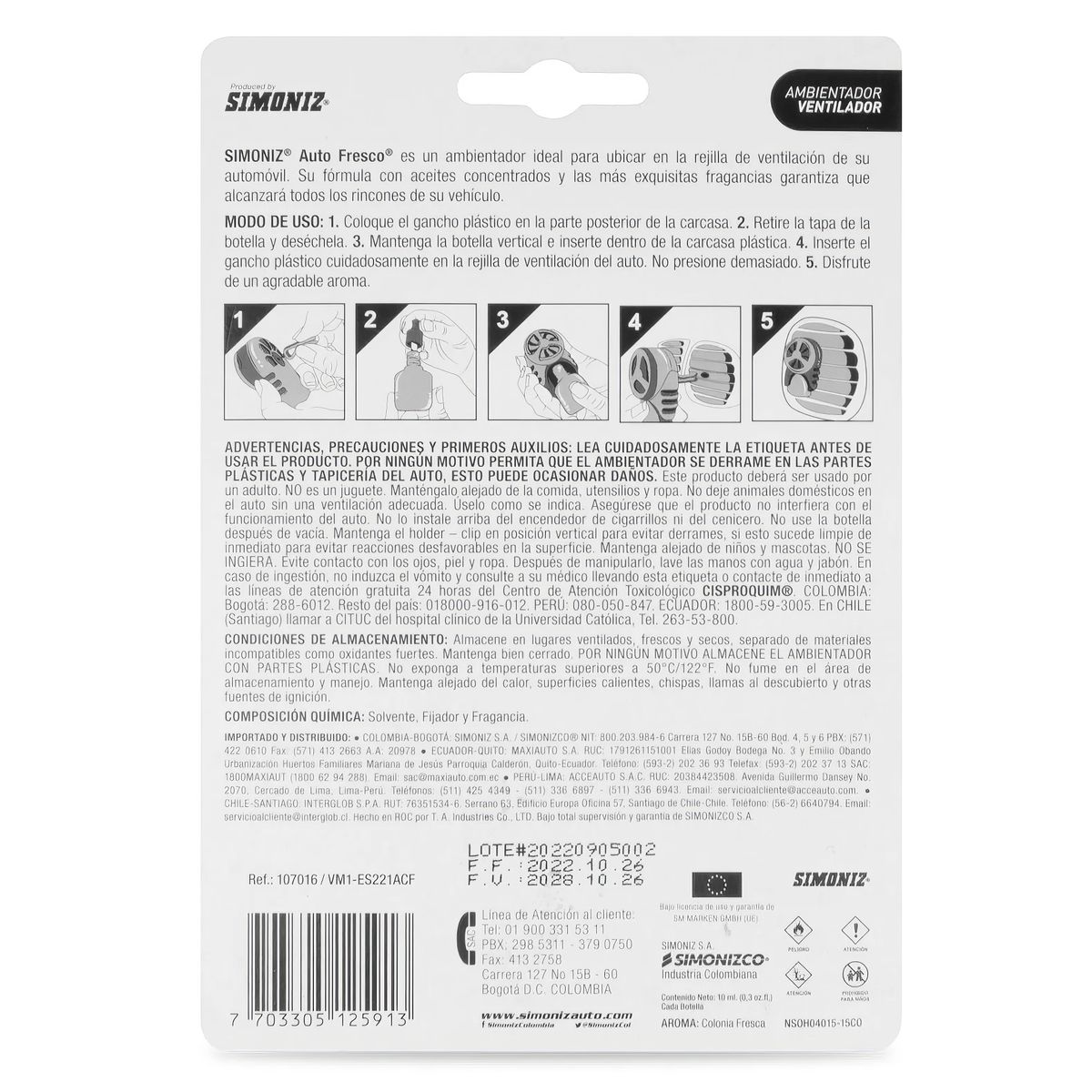 SIMONIZ - Ambientador Auto Fresco 10ml Fresa