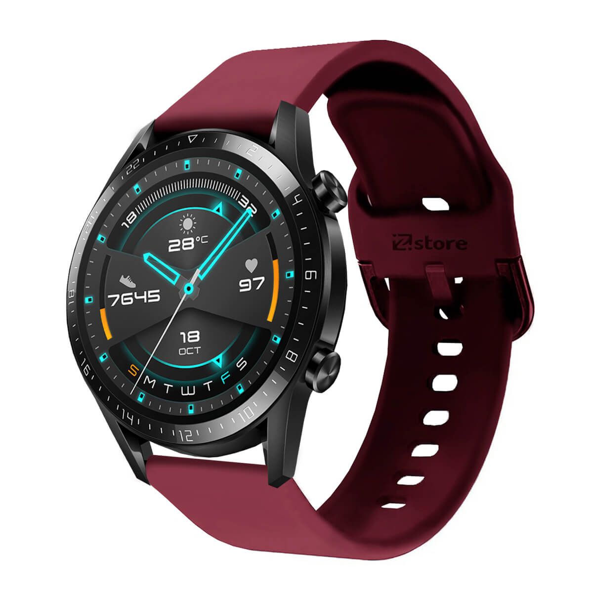 GENERICO - Correa Compatible Con Huawei GT2 46mm Vino Rojo Hebilla 22mm