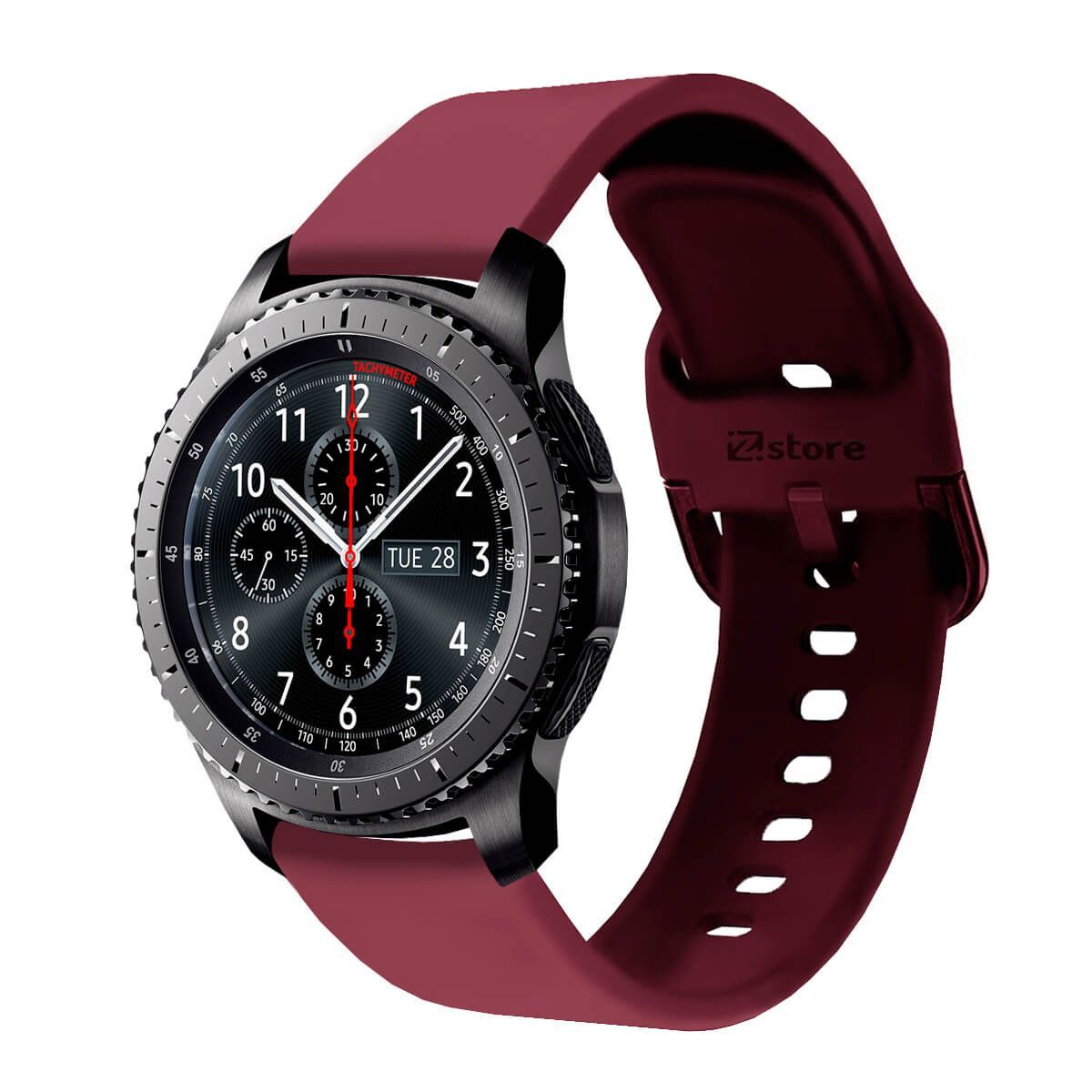 GENERICO - Correa Compatible Con Samsung Gear S3 Frontier Vino Rojo Hebilla 22mm