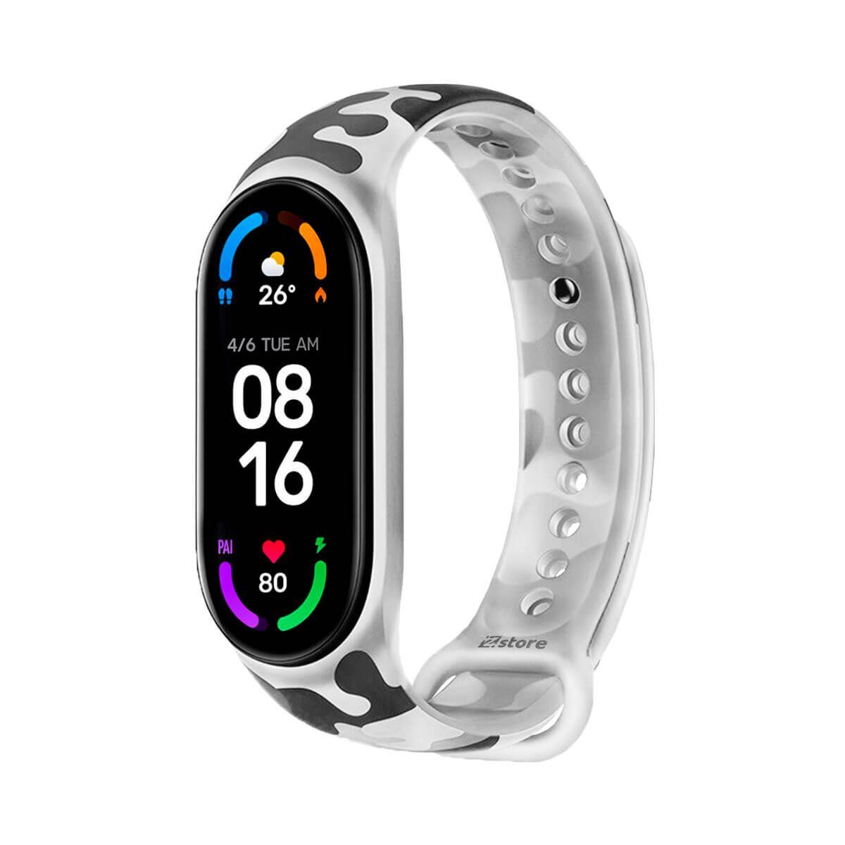 GENERICO - Correa Compatible Con Xiaomi Mi Band 5 y 6 Camuflado Transparente Gris