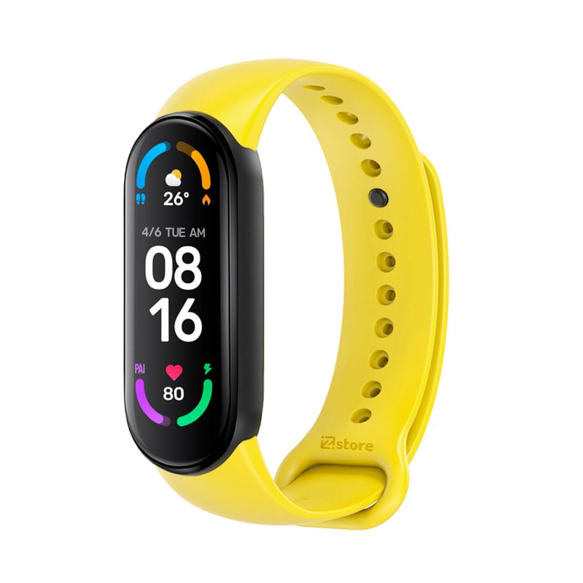 GENERICO - Correa Compatible Con Xiaomi Mi Band 5 y 6 Con Marco Negro Amarillo